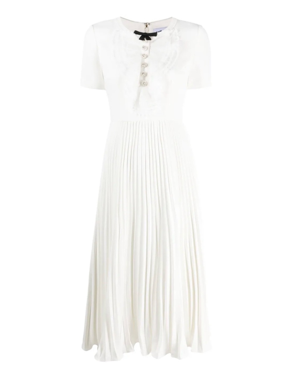 Self-Portrait White Pleated Maxi Dress with Decorative Buttons